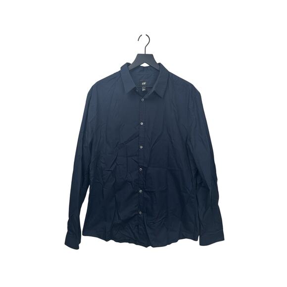 H&M BUTTON UP COLLARED LONG SLEEVE BLUE WHITE MENS SIZE XL EASY IRON #26 - Picture 1 of 8